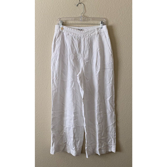 Madewell Pants - MADEWELL Women Pant Harlow Wide-Leg Size P8 White 100% Linen
